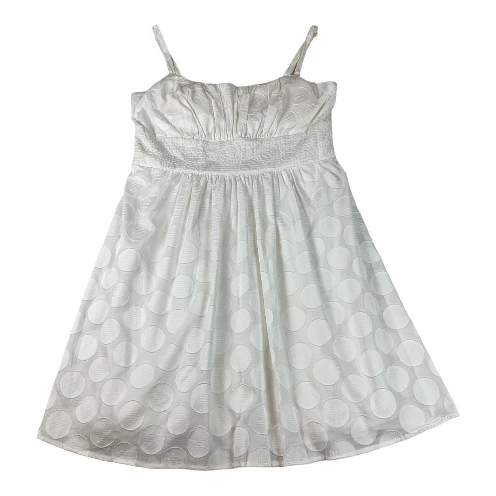 B Smart Dress Womens 12 White Polka Dot Lined Spaghetti Strap Coastal Boho Fairy